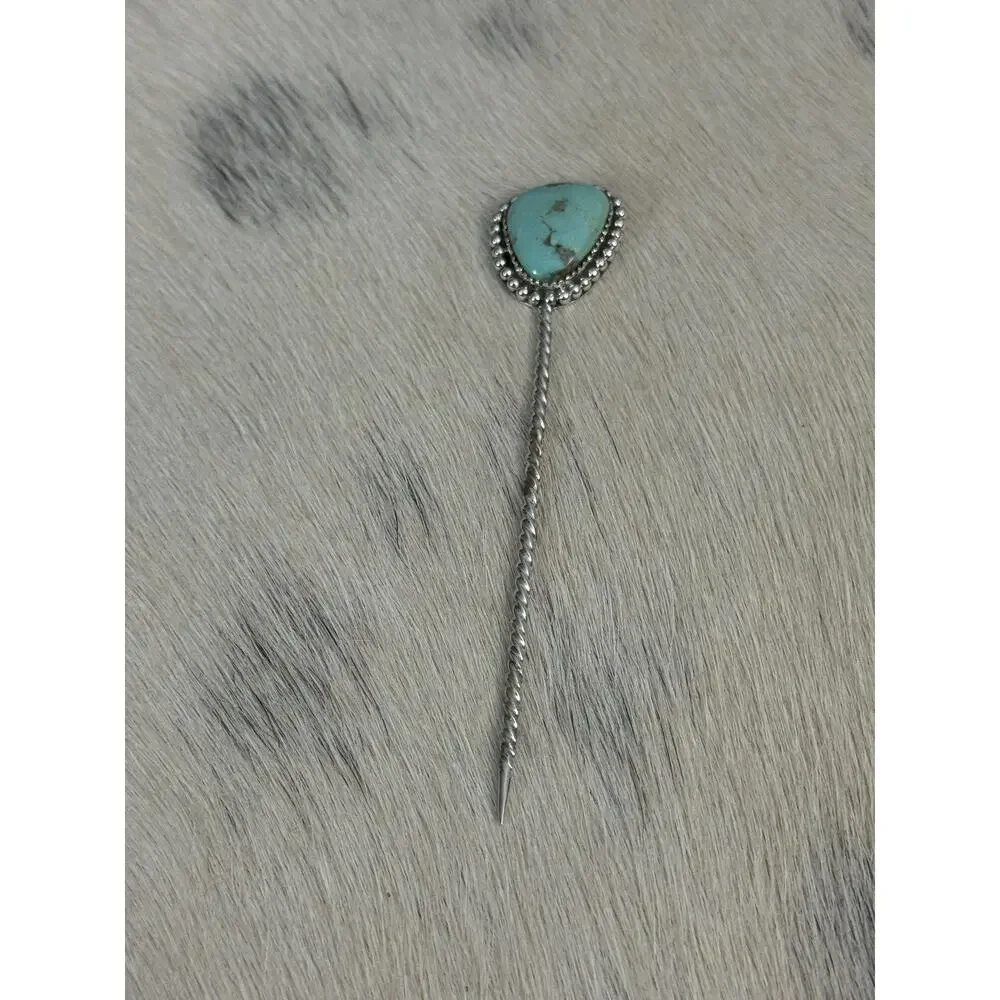 HUGE Sterling Silver 4” Blue Kingman Turquoise Hair Pin Wedding Accesory Bun 925
